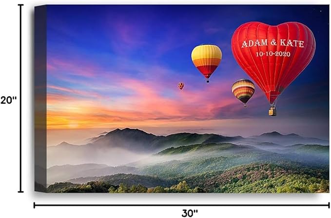 IPIC - Romance on High Personalized Wall Art with Names, Customized Gift for Couple, Customized Canvas for Wedding Anniversary. 30x20