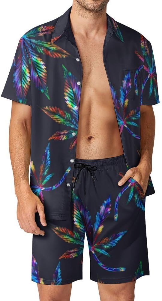 Mens Hawaiian Shirts and Shorts Set 2 Pieces Beach Outfits Sets with Bucket Hats