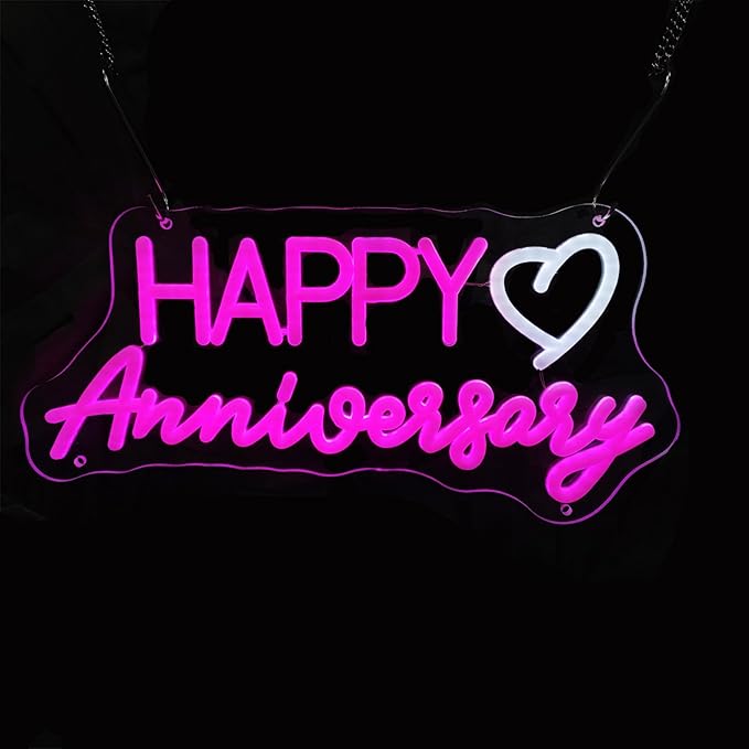 Happy Anniversary Neon Sign,Happy Anniversary Led Signs, Decoration Neon Lights for Bar Pub Christmas, Restaurant, Bedroom Wall Decor Cute Neon Signs Engagement Birthday Wedding Party,SIGNVIA