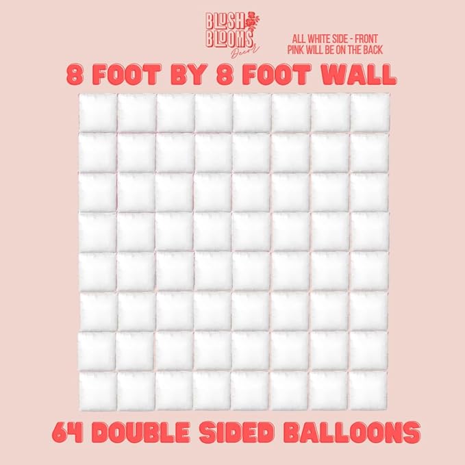 Black and Gold Foil Balloon Wall (64 Pack) | 8 Foot by 8 Foot Balloon Wall | Weddings, Birthdays, Showers, Parties, and Events (Matte Pink and White)
