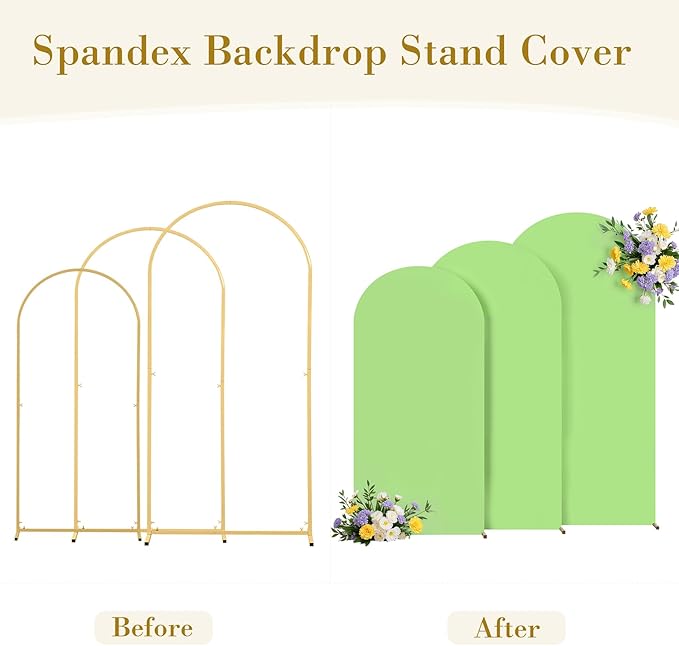 Light Sage Green Arch Cover 3 Set - 4FT, 5FT, 6FT Arch Backdrop Cover Spandex Fitted Wedding Arch Stand Covers for Baby Shower Birthday Party Wedding Bridal Shower Banquet Photo Background Decorations