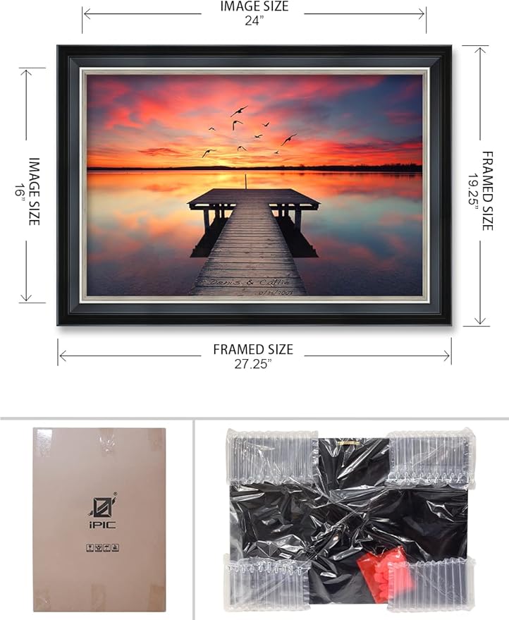 IPIC - Our Own Sunset Personalized Framed Wall Art with Names and Date on, Giclee Prints Framed with Solid Wood, Custom Memorial Gifts for Anniversary. Total Size: 27.25" W x 19.25" H