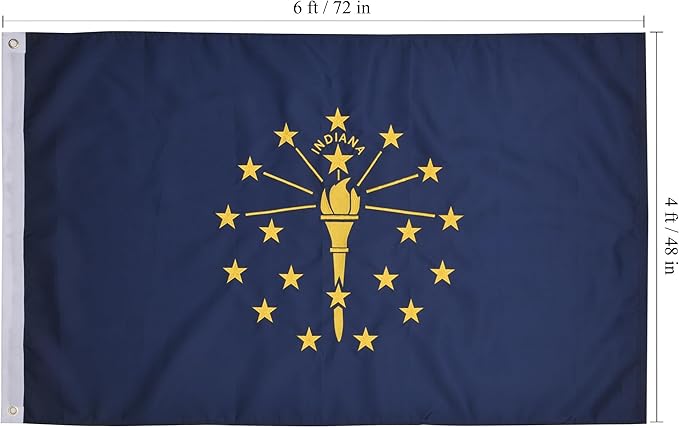 Indiana State Flag 4x6 Ft, Deluxe Full Embroidered Heavy Duty 100% Polyester Durable IN Outside Flags, Indoor/Outdoor, Sewn Stripes and Brass Grommets