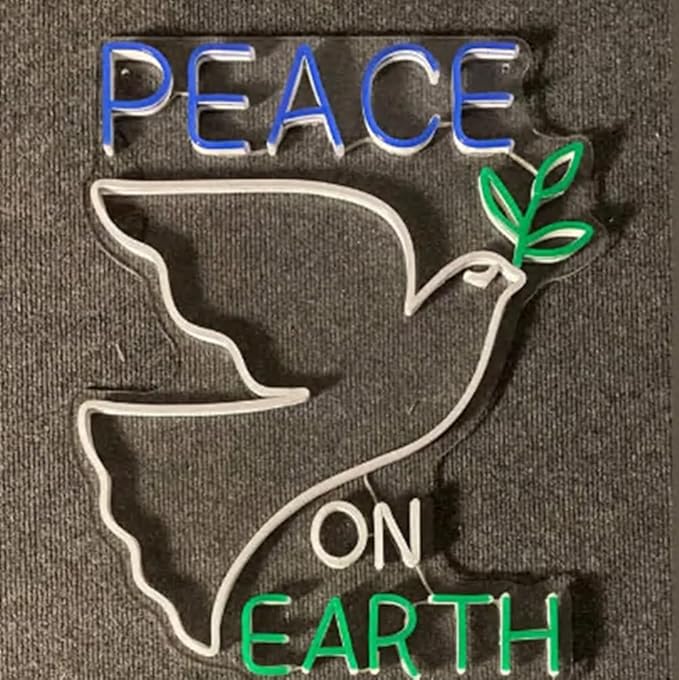 Peace on Earth Neon Sign, Dove LED Light for Christmas Party or Living Room Decor, Inspirational Holiday Accent Size:20 inches