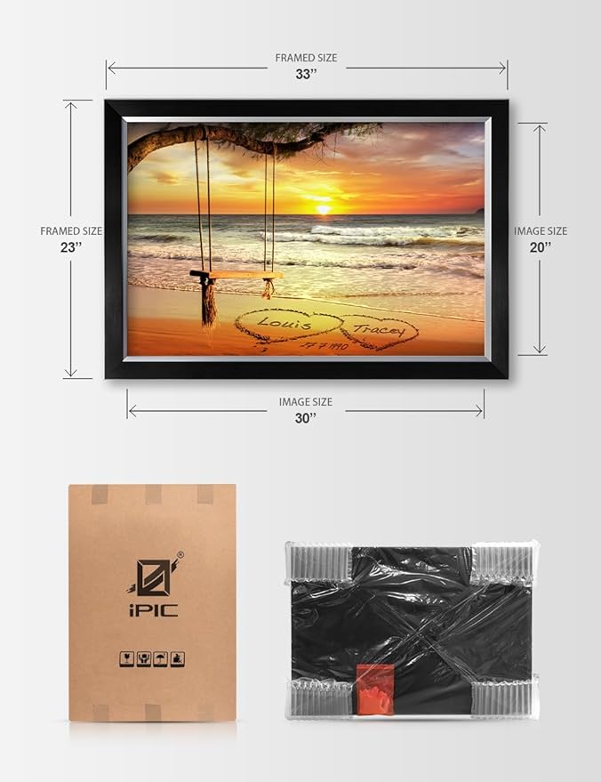 IPIC - "Eternal Love Personalized Framed Wall Art, Custom Beach Sunset Scene with Names and Date in Sand, A Personalized Gift for Couple, Wedding, or Anniversary, Coastal Home Decor