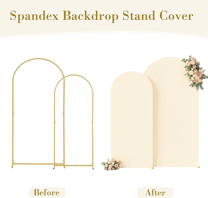 Beige Photo Arch Backdrop Cover Set of 2 Beige Arch Covers 7.2 and 6ft Stretchy Backdrop Spandex Wedding Balloon Arch Stand Covers for Baby Shower Birthday Party Bridal Shower Banquet Background