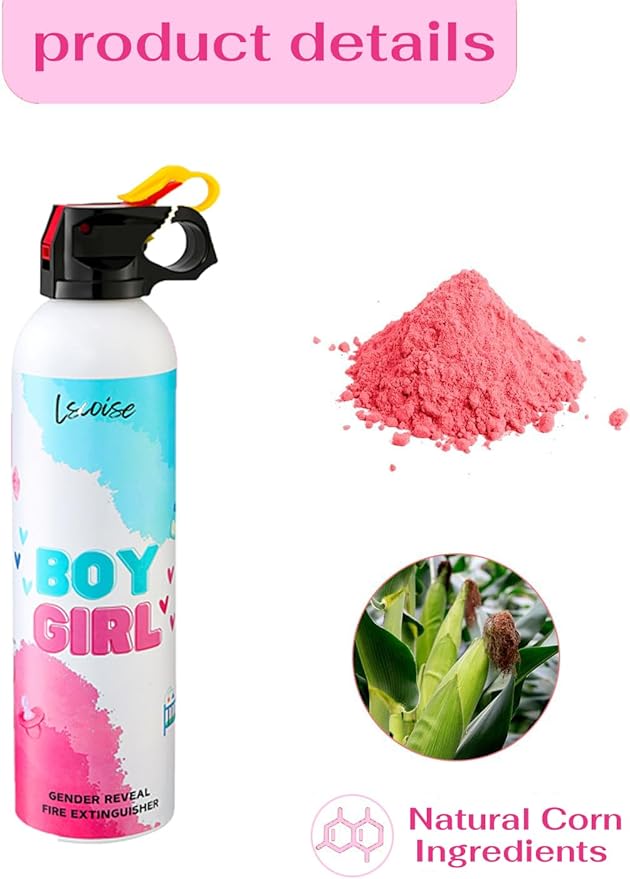 Gender Reveal Fire Extinguisher Set for Newborn Baby, 4Pcs Pink Gender Reveal Smoke Bombs, 100% Biodegradable Color Blaster for Cool Gender Reveal Ideas, Confetti Power Cannon Shooter Party Supplies