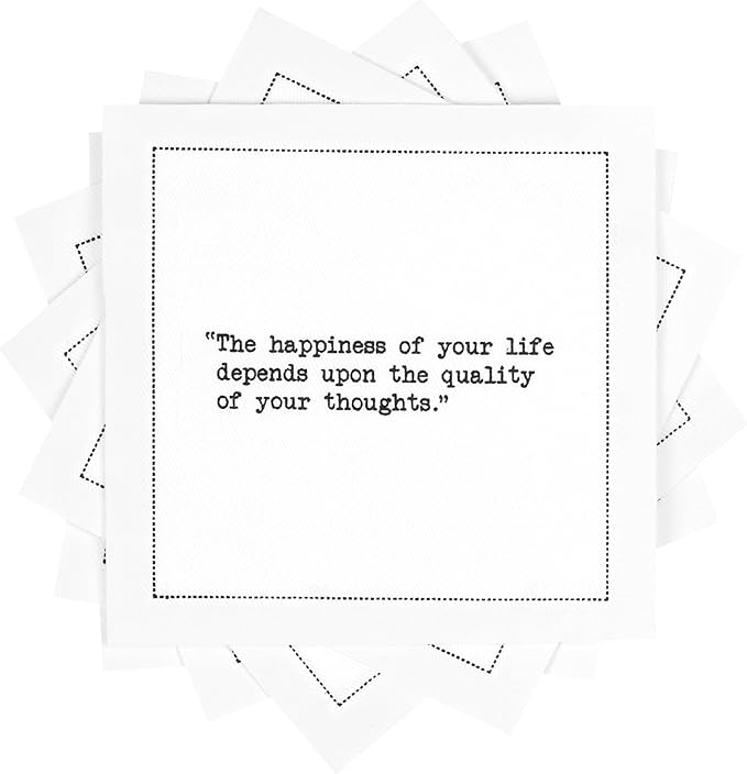 Five Star Marcus Aurelius Quotes | White Cotton Cocktail Napkins | 50 Luxury Disposable Beverage Napkins with Witty Bar Quotes | Drink Napkins for Parties, Bars, Weddings & Game Nights