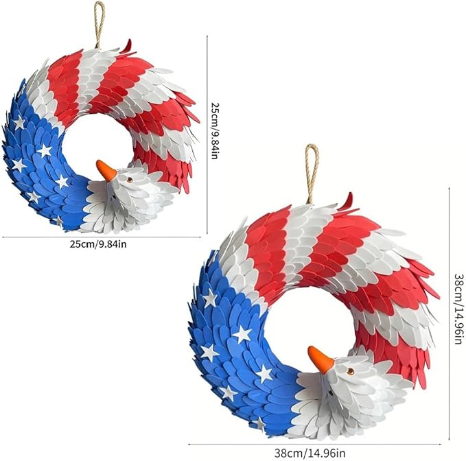 250th Anniversary Eagle Wreath 3D Patriotic Brave Wings Decoration Red White Blue Style Fabric Design for Front Door Wall Porch Independence Memorial Day Indoor Outdoor Decor(1pc,14.9in)