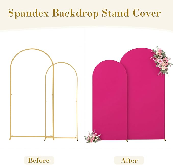 Hot Pink Photo Arch Backdrop Cover Set of 2 Spandex 7.2 and 6ft Arch Covers Stretchy Backdrop Birthday Party Arch Stand Covers for Girls Baby Shower Wedding Bridal Shower Banquet Background