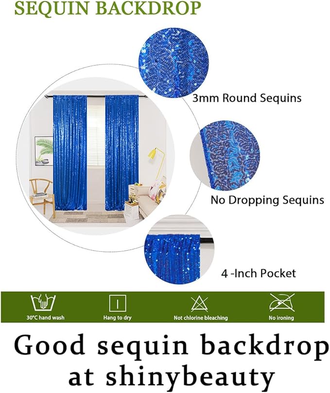 ShinyBeauty Royal Blue Sequin Backdrop Curtain 2 Panels 4FTx10FT Glitter Backdrop Set Sequin Backdrop for Baby Shower N0312