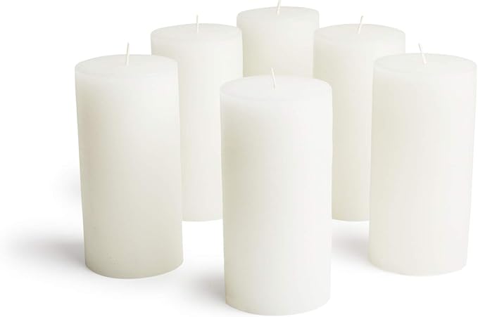 Mottled Pillar Candles by Bask - Set of 6-3" x 6" Dripless Unscented Candles in White for Home Decor, Relaxation & All Occasions