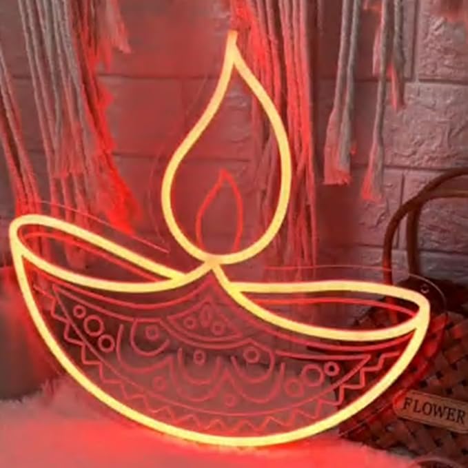 Diwali Diya Light Neon Sign, Happy Diwali LED Neon Light, Indian Diwali Party Home Wall Decor Hindu Festival Of Lights Size:20 x 18inches