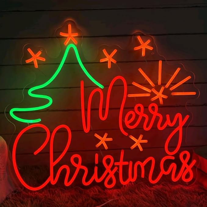 Merry Christmas Santa Claus Tree Neon Sign Custom LED Neon Light Up Sign Night Light Wall Home Christmas Gift Store Decoration Xmas Gifts Size: 18x13inch