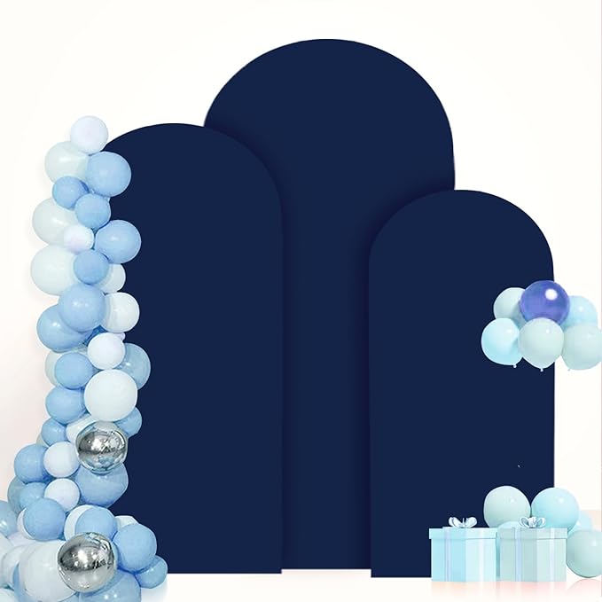 Navy Arch Set - 3 Round Top Wedding Arch Covers - Spandex Backdrop Fabric - 5FT, 6FT, 7FT - Stretchy Decorative Supply for Baby Showers