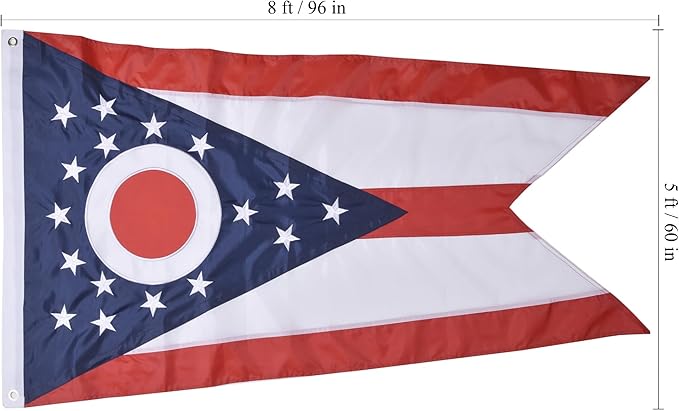 Ohio State Flag 5x8 Ft, Deluxe Embroidered Heavy Duty Polyester Durable OH Outside Flag, Indoor/Outdoor with Sewn Stripes and Brass Grommets