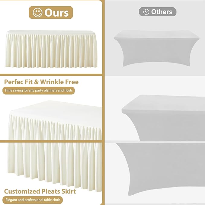 Wish Care 2 Pack Cream Rectangle Table Clothes for 6 Foot Tables, Polyester Fitted Tablecloths 6t Stretch Table Cover for Wedding, Birthday, Parties, Trade Show, Craft Show