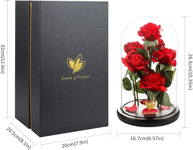Valentines Day Gifts for Her,Beauty and The Beast Rose,Artificial Silk Rose Preserved Forever in Glass Dome,Anniversary,Mothers Day,Birthday Gifts Flower Roses Gifts for Mom Wife Girlfriend