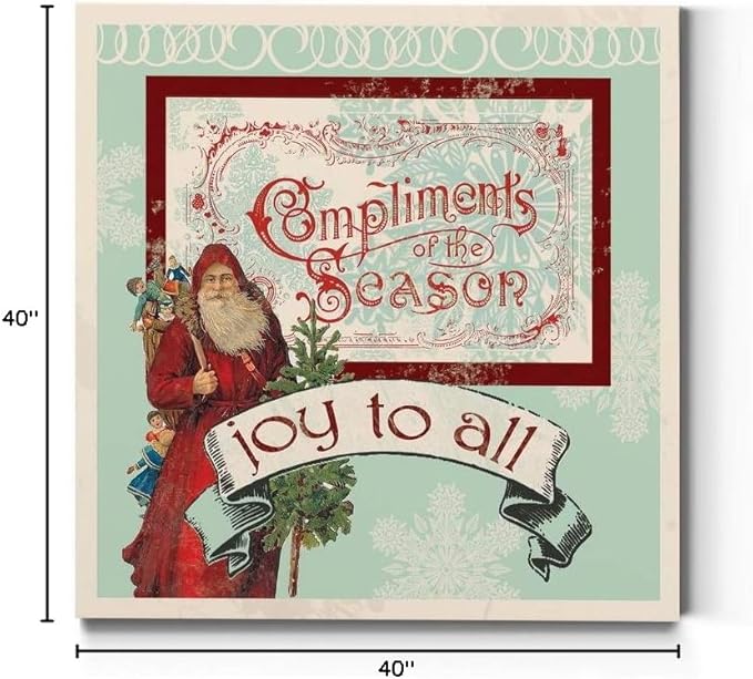 Renditions Gallery Joy to All Santa Wall Art, Christmas & Winter Artwork, Holiday Decor, Old World Santa Claus, Premium Gallery Wrapped Canvas, Ready to Hang, 40 in H x 40 in W, Made in America