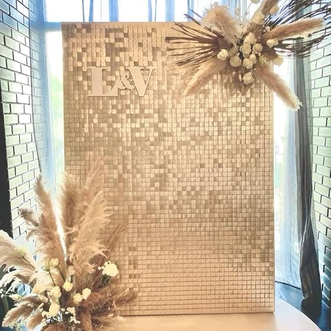 COKAOBE Champagne Gold Shimmer Wall Backdrop 24PCS Gold Sequins Backdrop Decoration Panels, Photo Backdrops for Birthday, Anniversary Wedding Engagement Decoration (Champagne Gold)