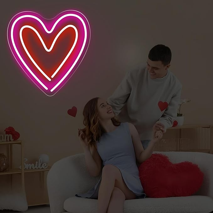 Heart Neon Sign - 5-Level Dimmable USB Pink Neon Signs & Valentine's Day Decor, Ideal for Weddings, Bedrooms, Romantic Nights, Cute Wall Art for Spaces