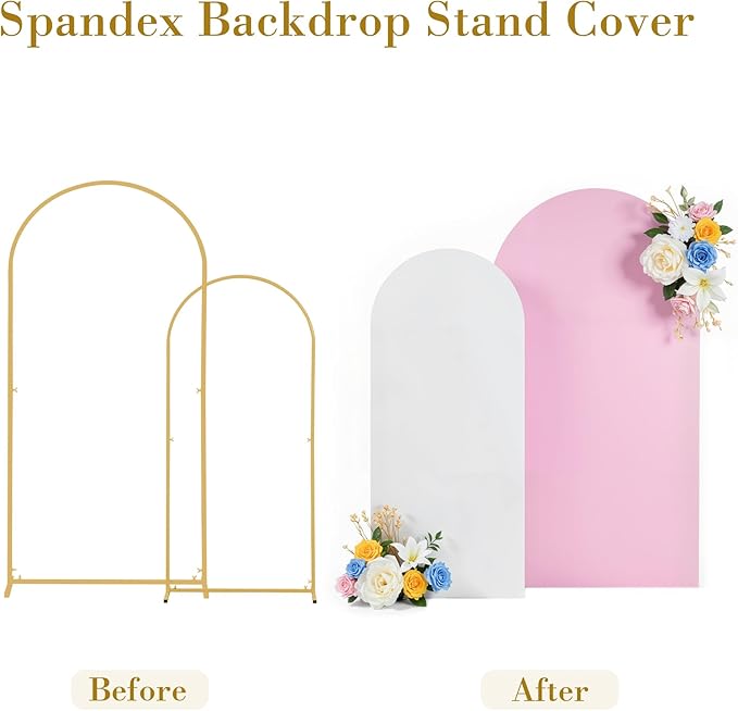 White Pink Photo Arch Backdrop Cover Set of 2-7.2ft and 6ft Arch Covers Stretchy Backdrop Spandex Baby Shower Arch Stand Covers for Girls Birthday Party Wedding Bridal Shower Background Decorations