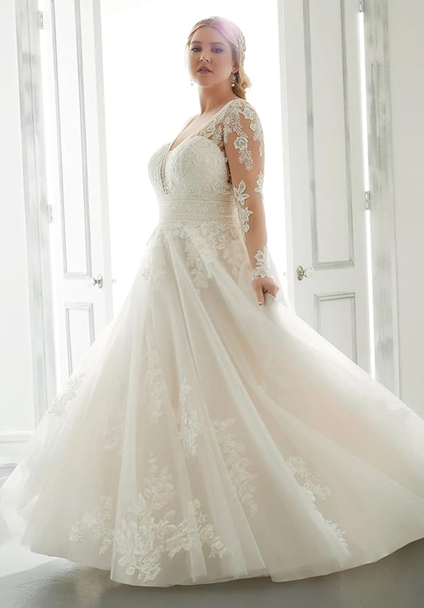 Plus Size Wedding Dresses for Bride Long Sleeve Wedding Bridal Gowns with Lace Appliques Off Shoulder Bride Dress