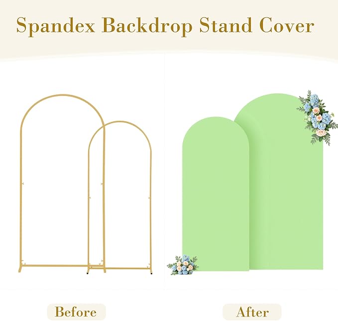 Sage Green Arch Backdrop Cover Set of 2 Spandex 7.2 and 6ft Arch Covers Stretchy Backdrop Birthday Party Arch Stand Covers for Baby Shower Wedding Bridal Shower Banquet Photo Background Decorations