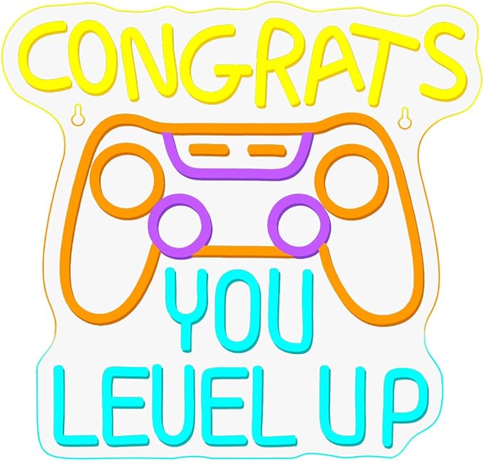 Gaming Neon Signs Congrats You Level Up Neon Sign Console LED Lights for Wall Decor Game Room Man Cave Decor Video Party Great gift for Game lovers