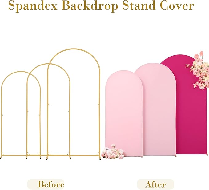 Pink and Hot Pink Arch Cover 3 Set-7.2FT, 6.6FT, 6FT Arch Backdrop Cover Spandex Fitted 2- Color Fabric Stand Covers for Baby Shower Girls Birthday Party Wedding Photo Background Decorations
