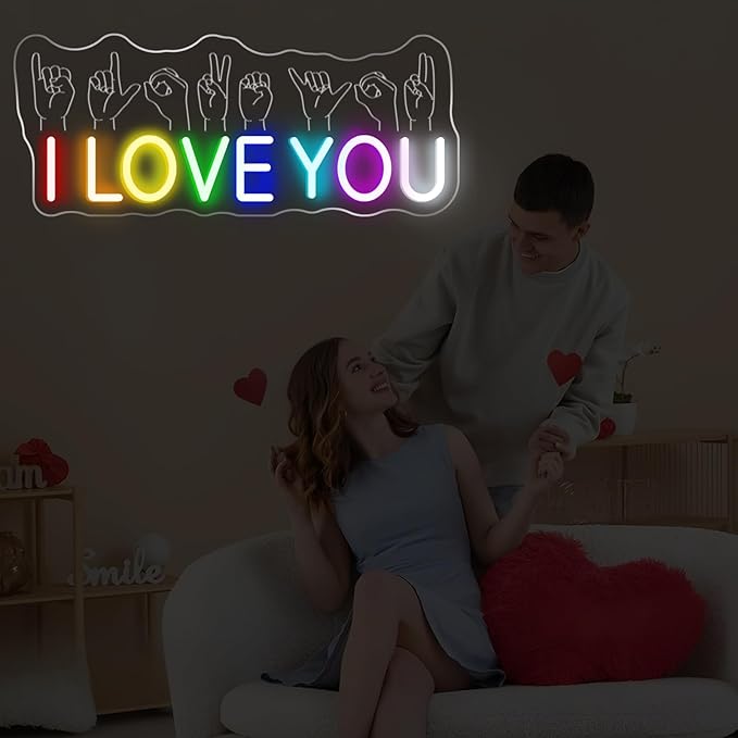 I Love You Neon Sign - 5-Level Dimmable USB Rainbow Neon Signs & Valentine's Day Decor, Ideal for Weddings, Parties, Bedrooms, Romantic Light Up Wall Art