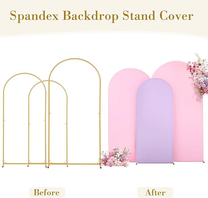 Pink and Purple Arch Cover 3 Set-8FT, 7.2FT, 6.6FT Arch Backdrop Cover Spandex Fitted 2-Color Fabric Stand Covers for Baby Shower Girls Mermaid Birthday Party Wedding Photo Background Decorations