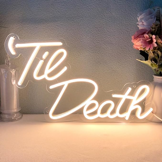 JXIN Til Death Neon Sign for Wall Decor, LED Light Signs for Wedding Engagement Birthday Anniversary Proposal Party Bedroom Office, Wedding Gifts for Loved Ones, 16"x9" Warm White