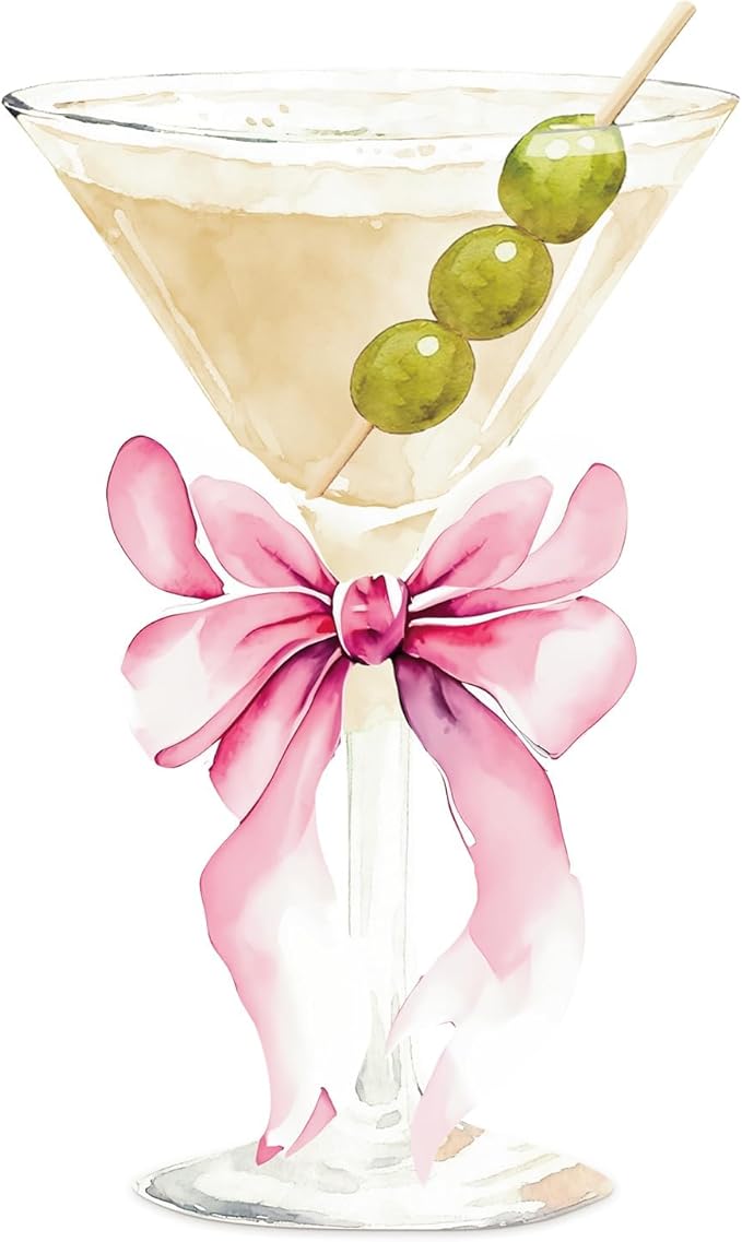 4ft Large Martini Pink Bow Cardboard Cutout A Tini Bit Older Birthday Standup Green Cocktail Glass Backdrop Decorations for Women Bar Coquette Bachelorette Bridal Shower Party Decor