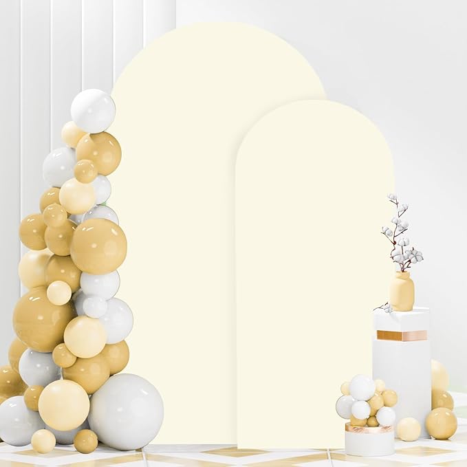6FT 7.2FT Metal Arch Stand and Cover Set of 2 Ivory Arch Stand Cover for Round Top Stands for Bridal Baby Shower Spandex Arched Stand Cover for Birthday Party Wedding Ceremony Decorations