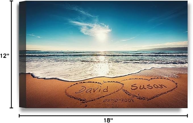 IPIC - Heart in Heart, Personalized Artwork with Names and Date on, Customized Gift for Anniversary,Wedding,Birthday and Holidays. Total Size: 18" W x 12" H