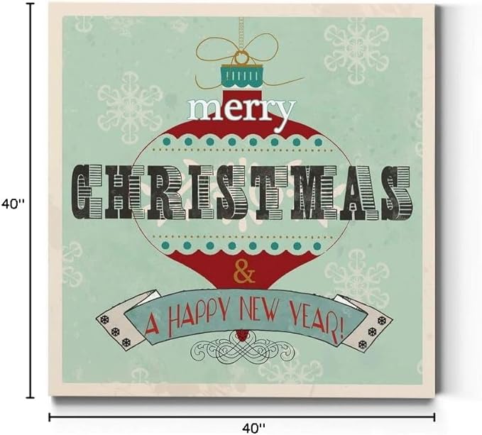Renditions Gallery Merry Christmas & A Happy New Year Wall Art, Winter Artwork, Festive Ornament, Snowflake, Premium Gallery Wrapped Canvas Decor, Ready to Hang, 40 in H x 40 in W, Made in America