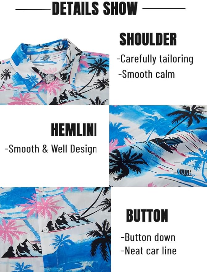 EISHOPEER Men's Flower Hawaiian Sets Casual Short Sleeve Shirt and Shorts Suits Outfits with Bucket Hats