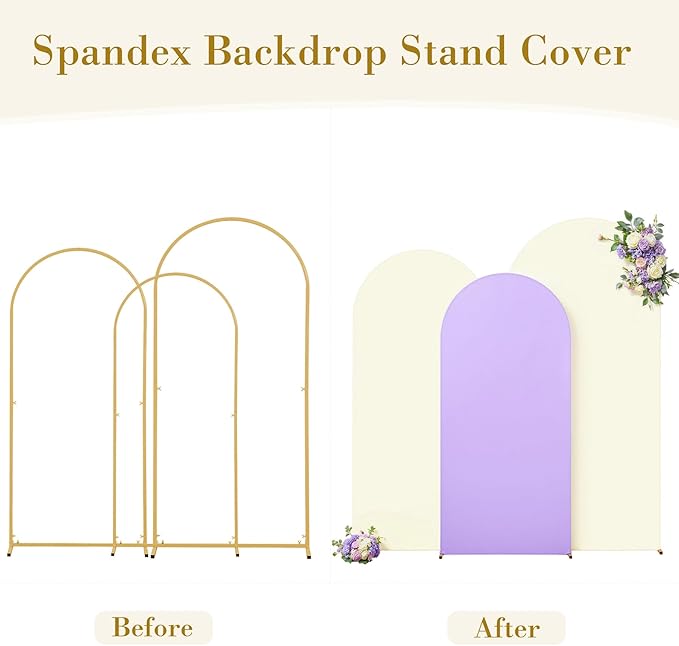 Beige and Purple Arch Cover 3 Set-6FT, 5FT, 4FT Arch Backdrop Cover Spandex Fitted 2- Color Fabric Stand Covers for Baby Shower Birthday Party Wedding Bridal Shower Photo Background Decorations