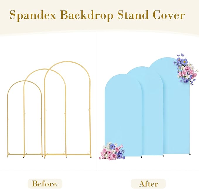 Baby Blue Arch Cover 3 Set - 4FT, 5FT, 6FT Light Blue Arch Backdrop Cover Spandex Wedding Arch Stand Covers for Baby Shower Boy Birthday Party Wedding Banquet Photo Background Decorations