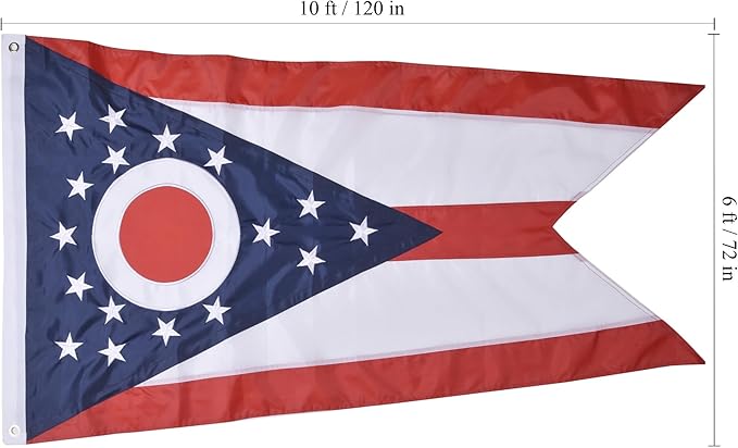 Ohio State Flag 6x10 Ft, Deluxe Embroidered Heavy Duty Nylon Durable OH Outside Flags, Indoor/Outdoor, Sewn Stripes and Brass Grommets