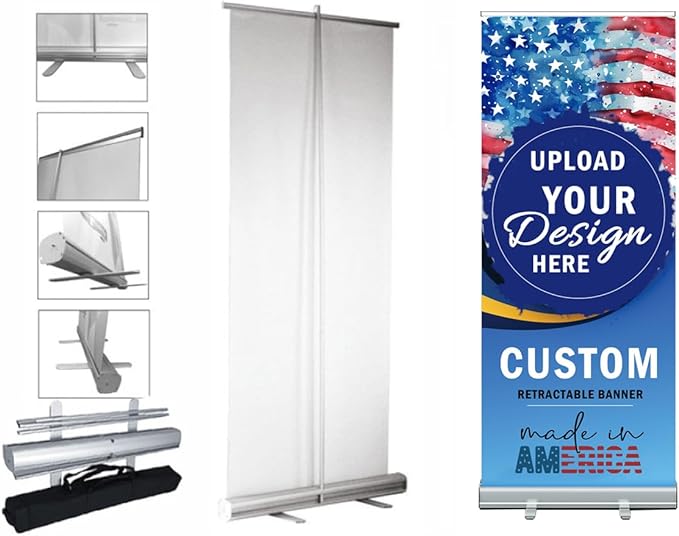 Personalized Custom Aluminum Retractable Banner 23.6''x63", Aluminum Retractable Roll up Banner Stand Conference Display Trade Show Promotion Sign with Stand and Travel case for Business, Trade Shows, Stores, Advertising, Events (Full Color, 23 in. x 6...