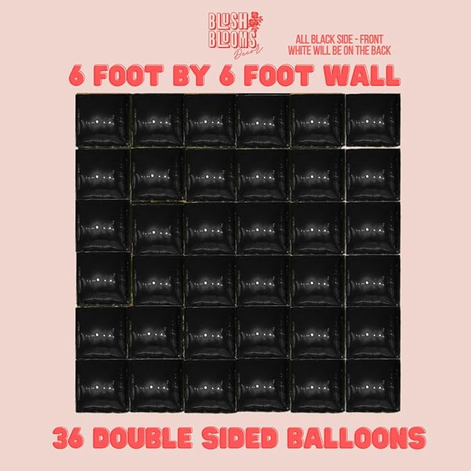 Matte Pink and White Foil Balloon Wall (36 Pack) | 6 Foot by 6 Foot Wall | Weddings, Birthdays, Showers, Parties, and Events (Black and White)