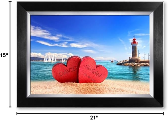 IPIC - Beach Lovers, Personalized Artwork with Names and Date on, Customized Gift for Anniversary,Wedding,Birthday and Holidays. Picture size: 18x12, Framed Size: 21x15