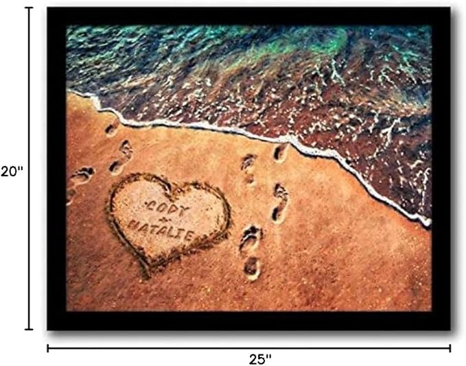 Personal-Prints TOES IN THE SAND | Personalized Romantic Canvas Art Gift with Your Names | Custom for Valentine’s Day or Wedding Anniversary (20"x24" Float Framed Canvas)