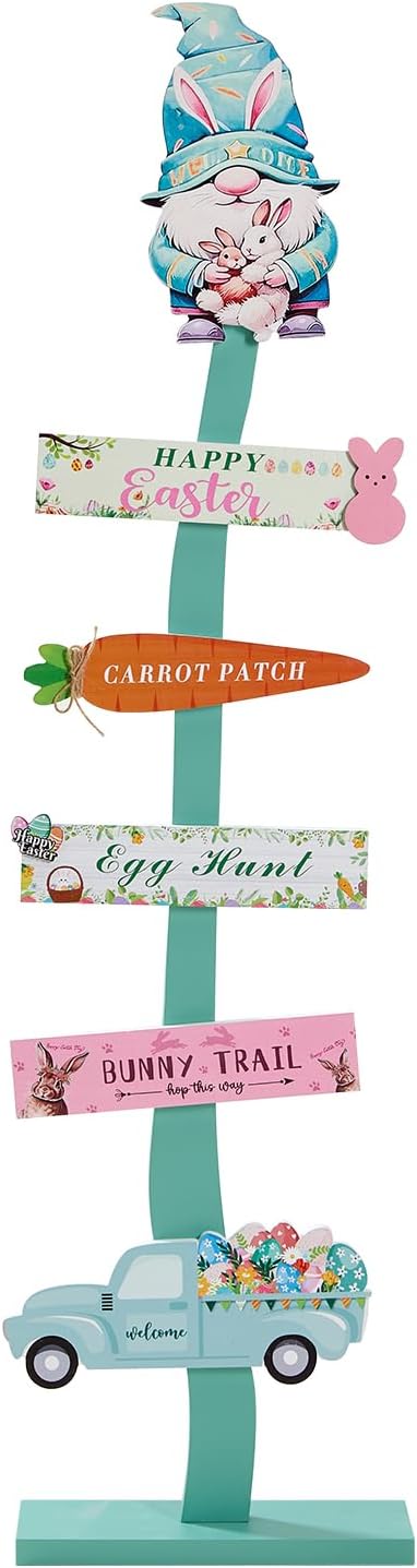 45.6" Happy Easter Welcome Wooden Porch Sign| Spring Easter Carrot Rabbit Standing Decorative Signs For Front Door Outdoor Indoor Yard Decor