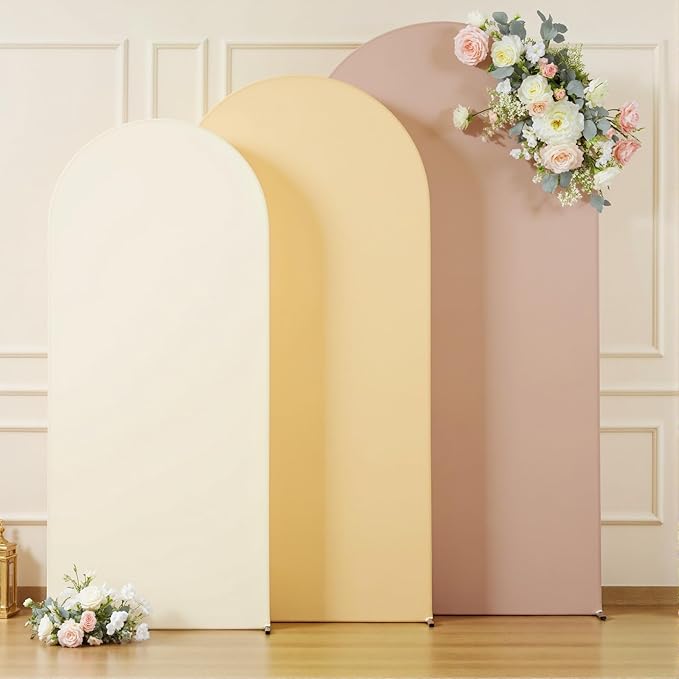 Boho Arch Backdrop Cover 6FT 5FT 4FT Stretchy Wedding Arch Covers Set of 3 Spandex Fitted Nude Champagne Cream Fabric Backdrop Cover for Party Baby Shower Birthday Decoration