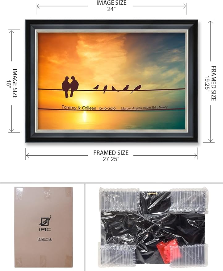 IPIC - We are Family Personalized Framed Wall Art with Names and Date on, Giclee Prints with Solid Wood, Custom Gifts for Wedding Anniversary. Total Framed Size: 27.25" W x 19.25" H