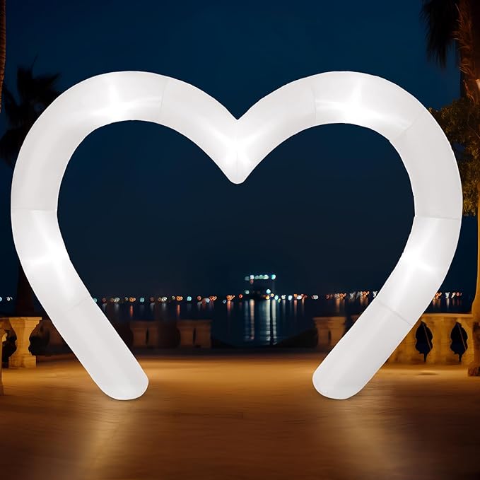 Shappy 9 ft Valentine Inflatables Outdoor Decorations Heart Blow up Inflatable Archway with Build in LEDs for Indoor Outdoor Lawn Yard Garden(White)