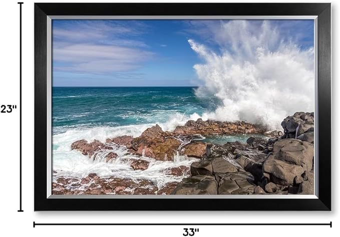 IPIC - Waves Crashing at Queen's Bath, Kauai, Hawaii. Personalized Artwork with Names and Date on, Customized Gift for Anniversary,Wedding,Birthday and Holidays. Framed size: 33x23